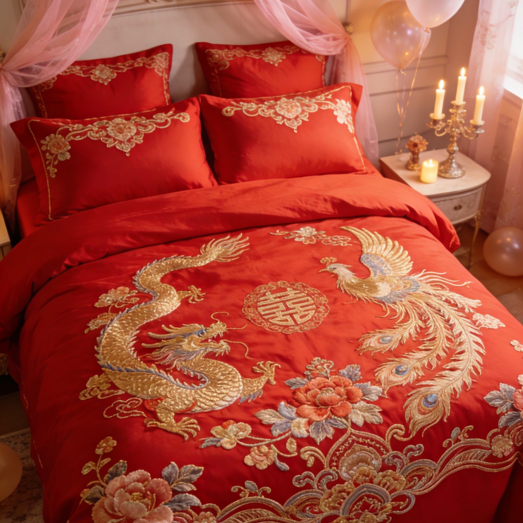 China Wedding Red Embroidered Bedding Set